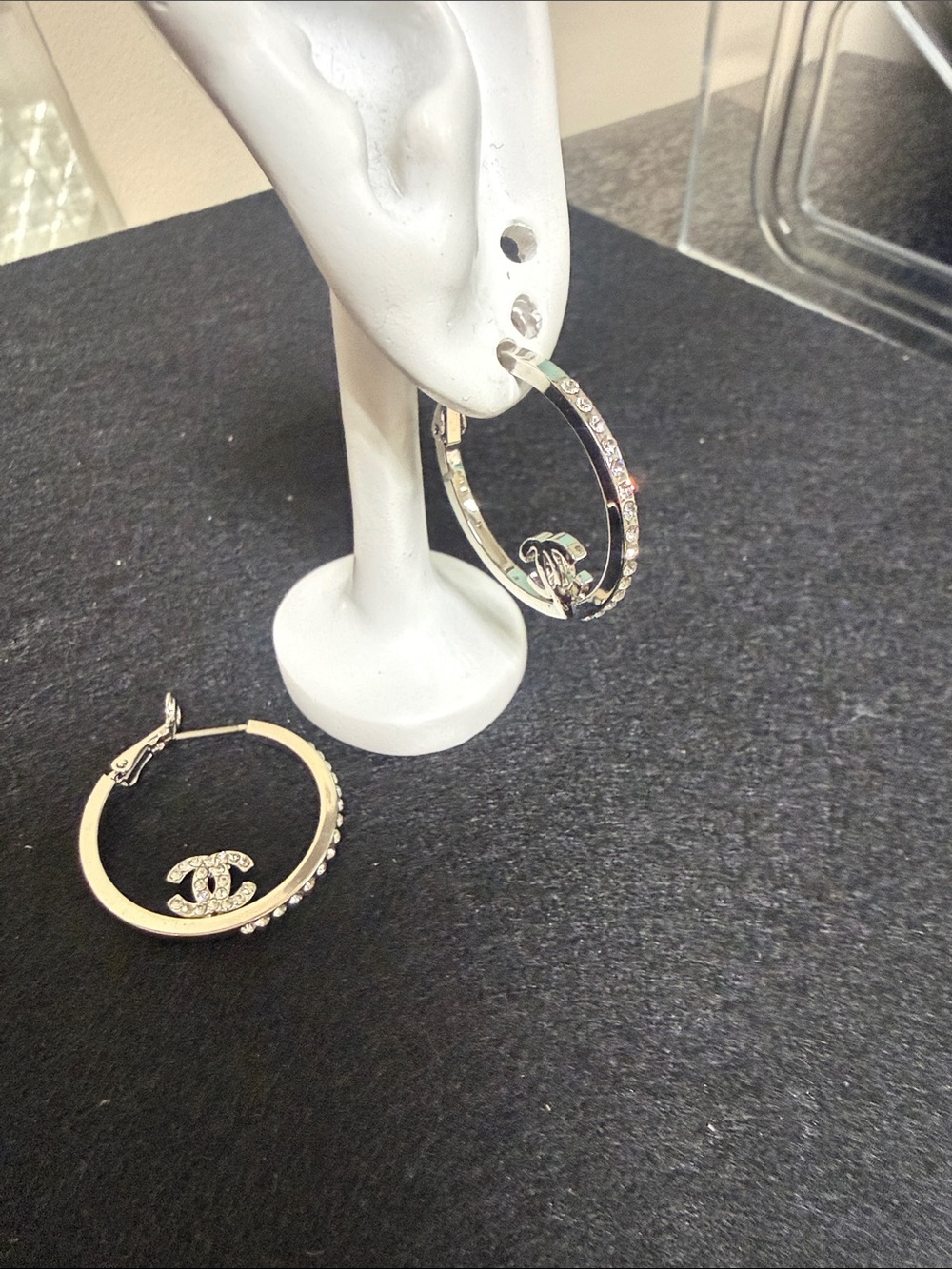 Silver tone  CrystalHoop Earrings